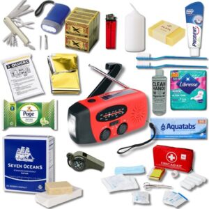 Noodpakket Oorlog en Noodsituaties - Voldoet Aan Denk Vooruit Normen Overheid - Incl. Noodradio - 72 Uur Noodrantsoen - Persoonlijke Hygiëne - Waterzuiveringstabletten -Essentiële Survival Benodigdheden Voor Thuis